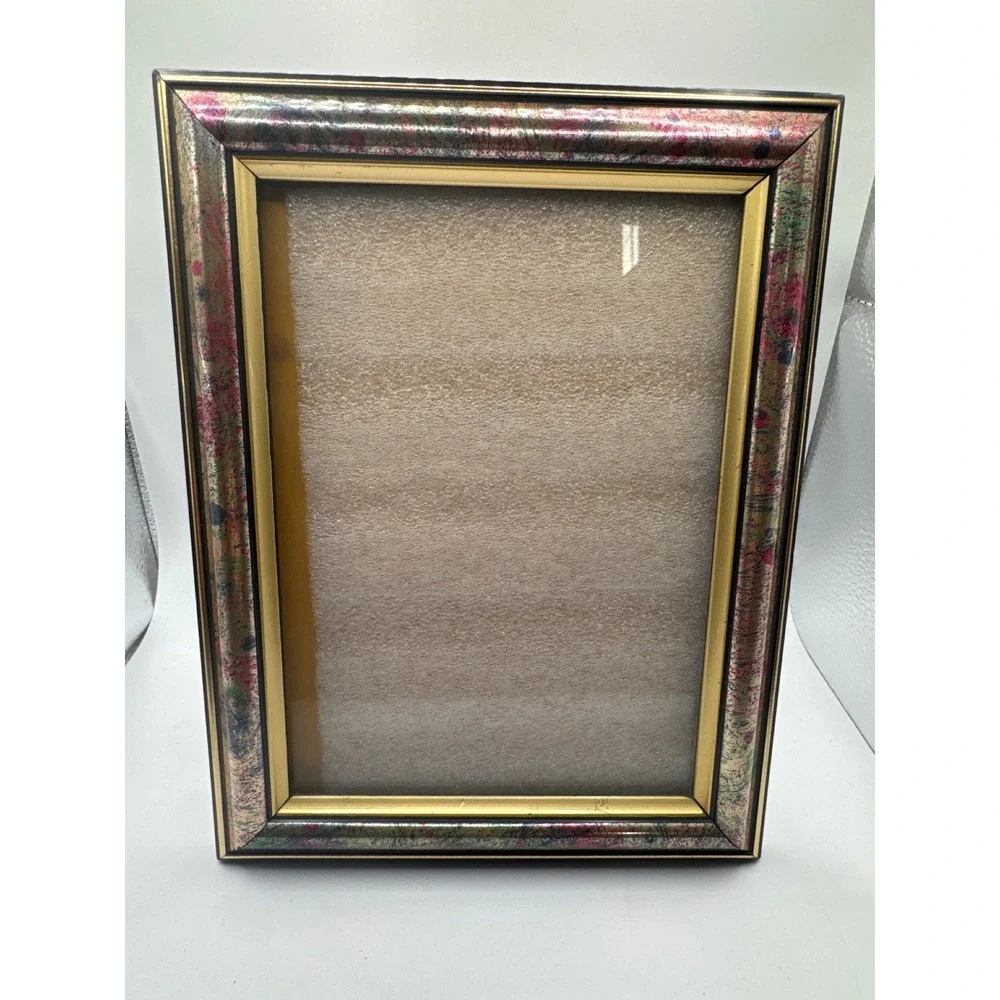 Vintage Style Marbled Multicolor Picture Frame Gold Trim 5x7 Tabletop Display